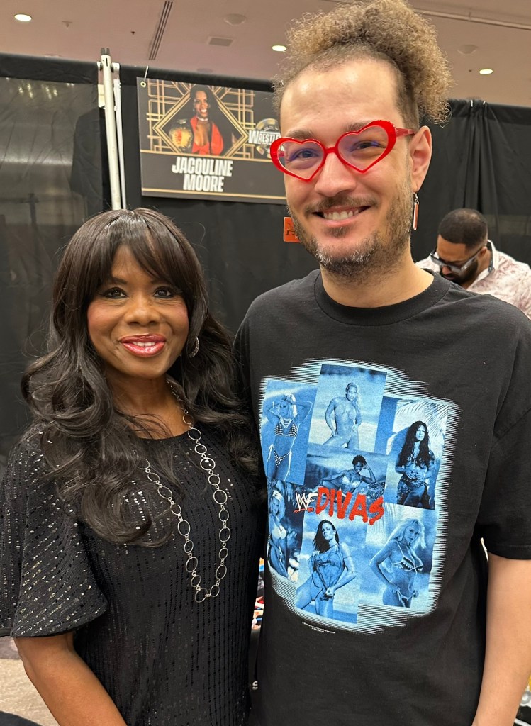 Kevie The Dreamer with WWE Hall of Famer Jacqueline at WrestleCon 2026 in Las Vegas.